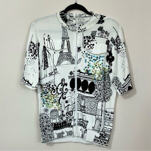 Just B NWT Zip Front Paris Eiffel Tower Dachshund Novelty Knit Cardigan Sweater